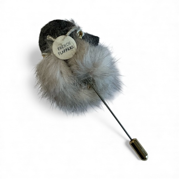 Vintage French Flapper Hat Pin with Fur and Chain Detail - Picture 2 of 2